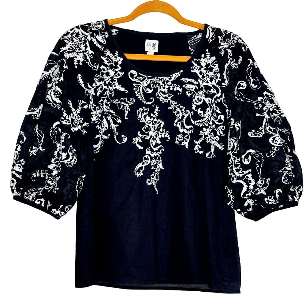 Edme & Esyllte Anthropologie Embroidered Puff Sleeve Blouse Top 0